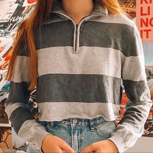 cropped stripped zip up pullover